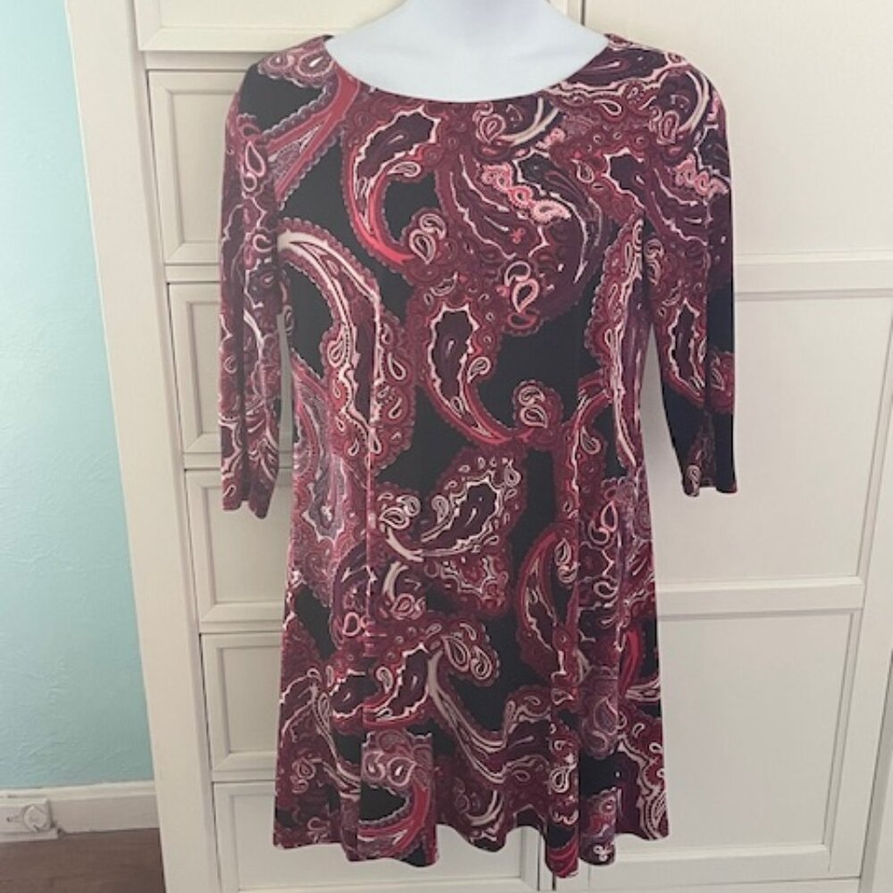 MSK Women's Dress Burgandy/Black Paisley 3/4 Sleeve Size L